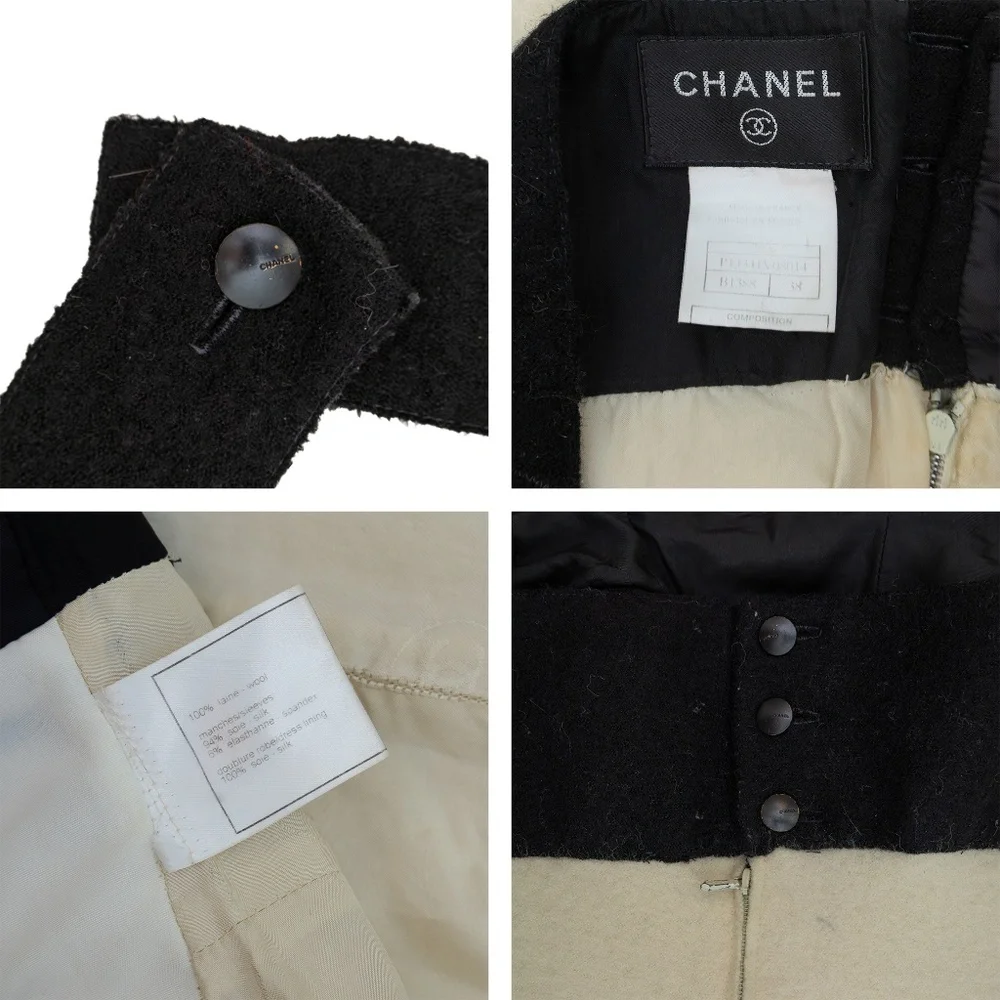RARE Chanel‎ Black & Cream Wool Halter Dress - Size 38